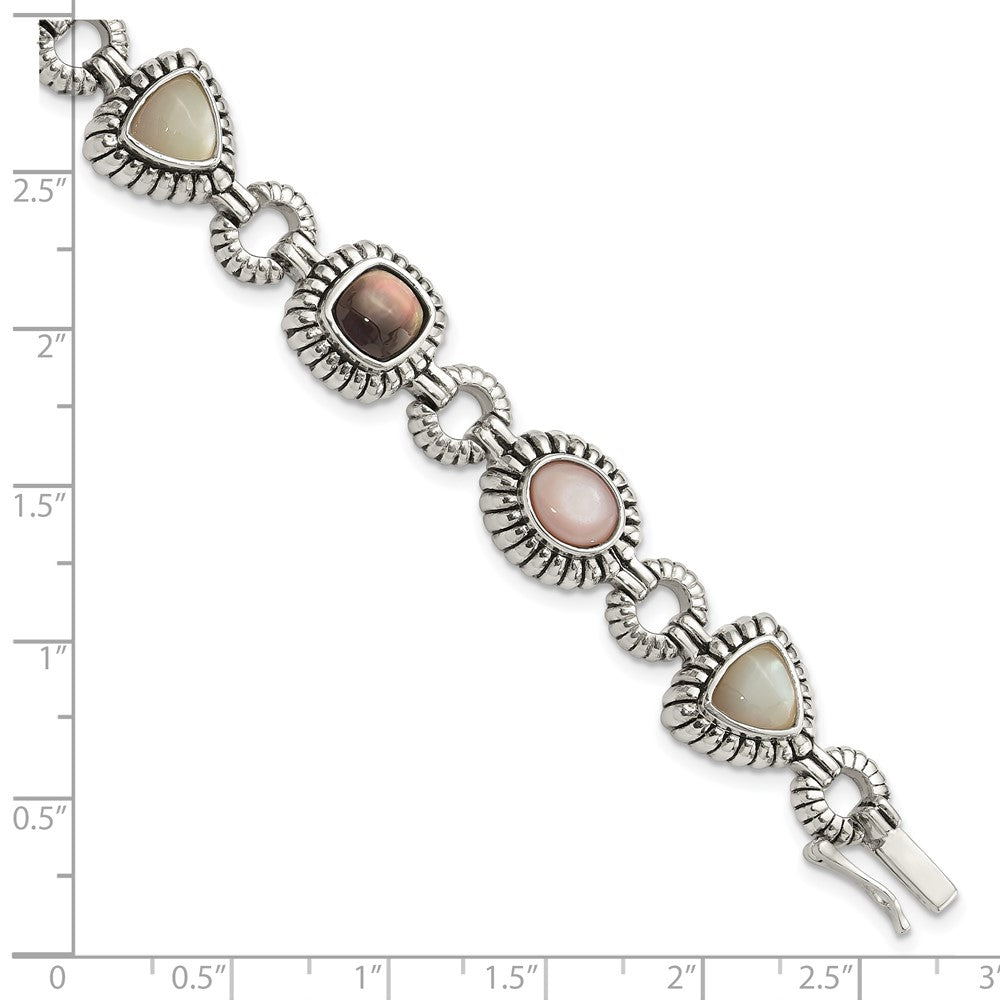Sterling Silver Antiqued Pink/Black/White Mother of Pearl 7.75in Bracelet