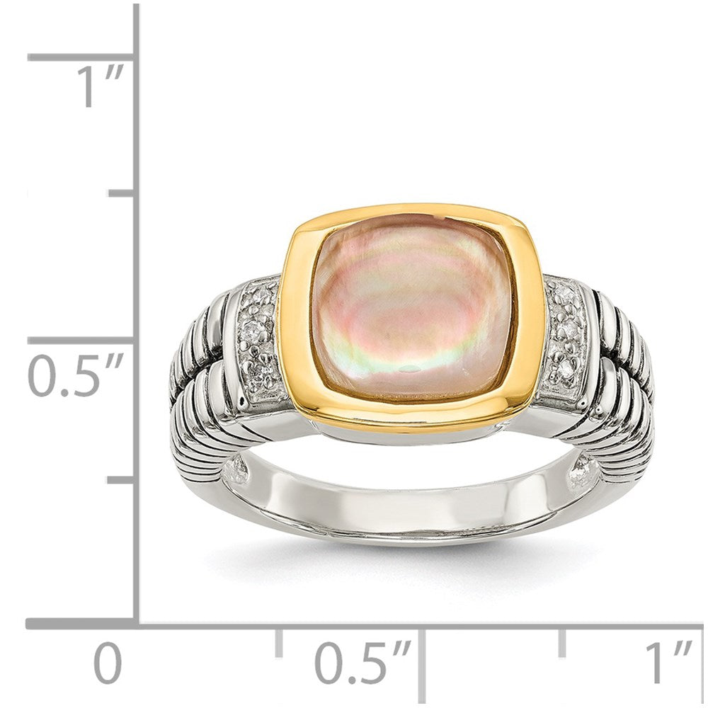 Sterling Silver Antiqued w/14k Black Mother of Pearl & Diamond Ring