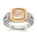 Sterling Silver Antiqued w/14k Black Mother of Pearl & Diamond Ring