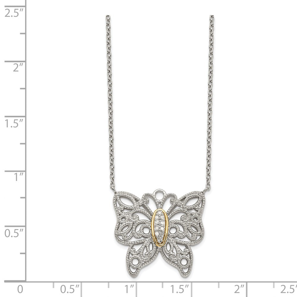 Sterling Silver Rhodium-plated w/14k Diamond Necklace