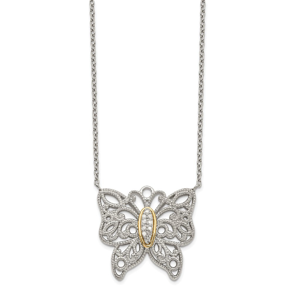 Sterling Silver Rhodium-plated w/14k Diamond Necklace