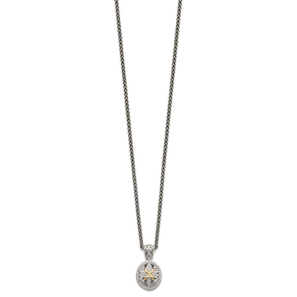 Sterling Silver Antiqued w/14k Diamond Necklace