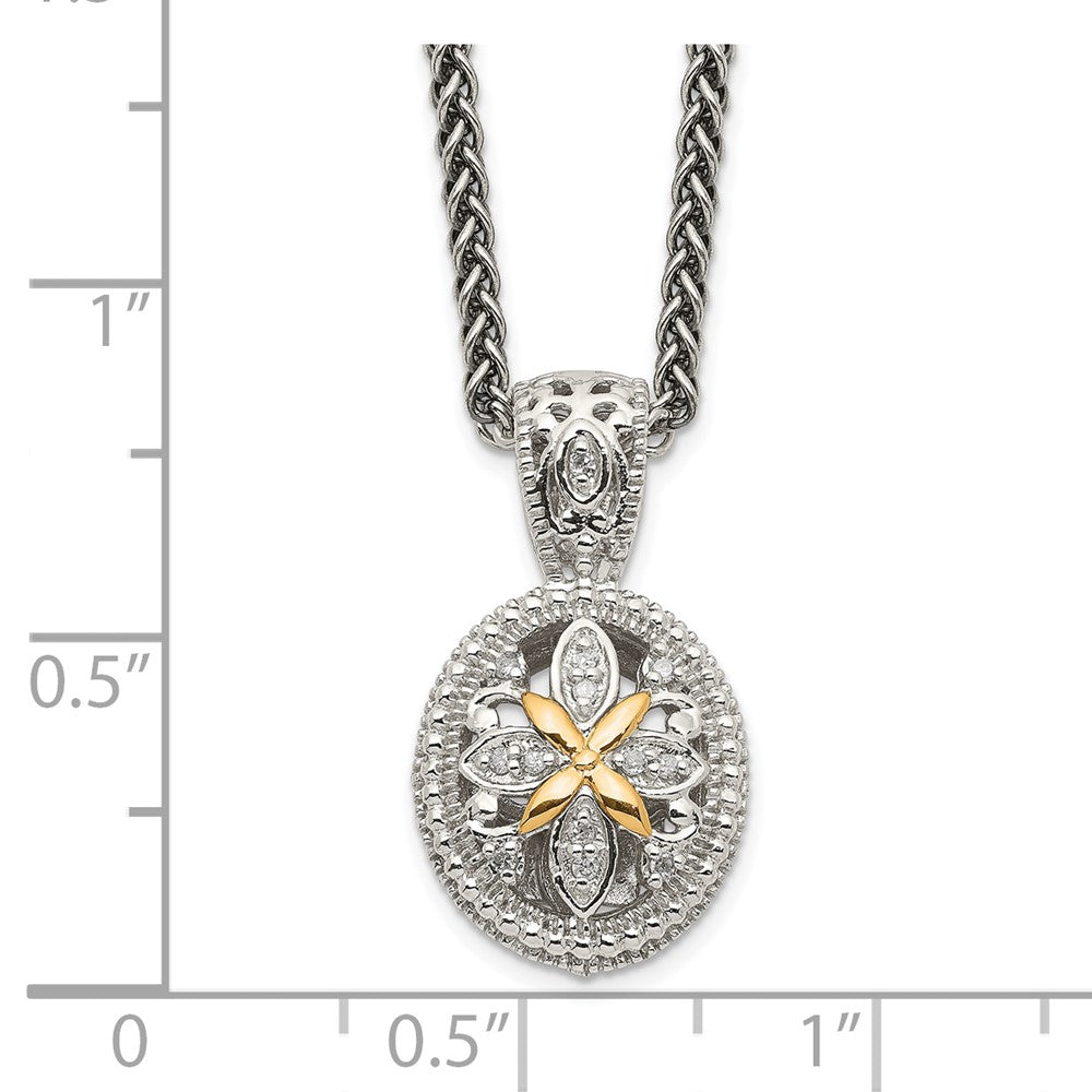 Sterling Silver Antiqued w/14k Diamond Necklace