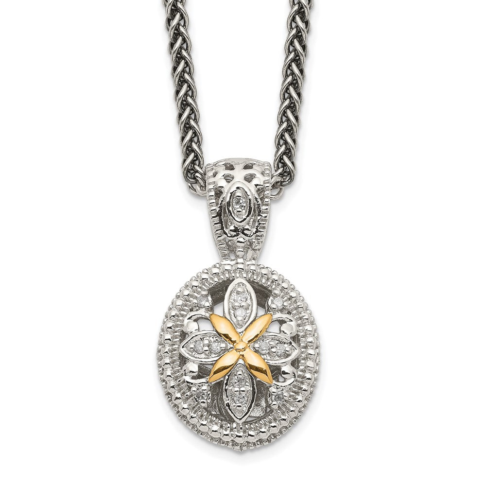 Sterling Silver Antiqued w/14k Diamond Necklace