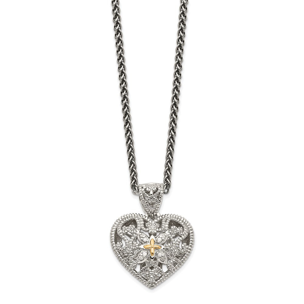 Sterling Silver Antiqued w/14k Diamond Necklace