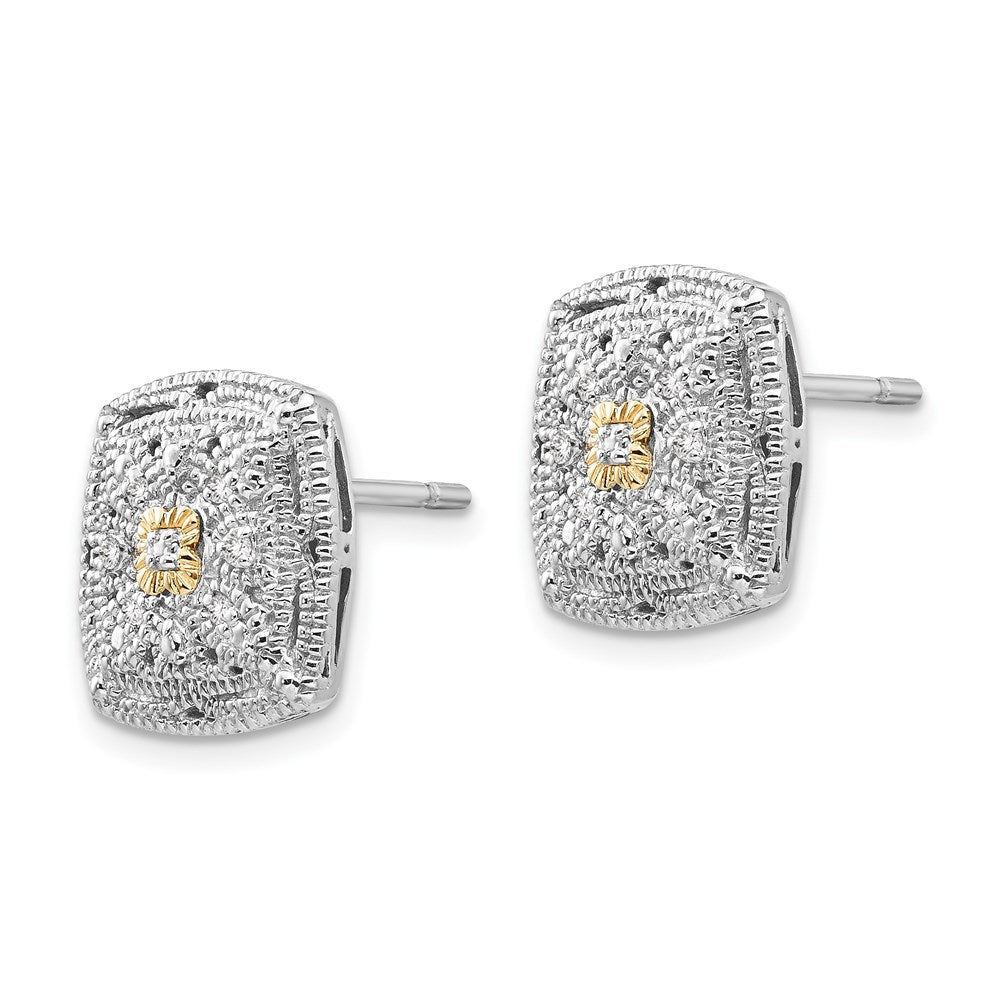 Sterling Silver Rhodium-plated w/14k Diamond Earrings