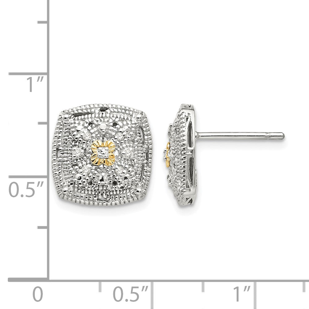Sterling Silver Rhodium-plated w/14k Diamond Earrings
