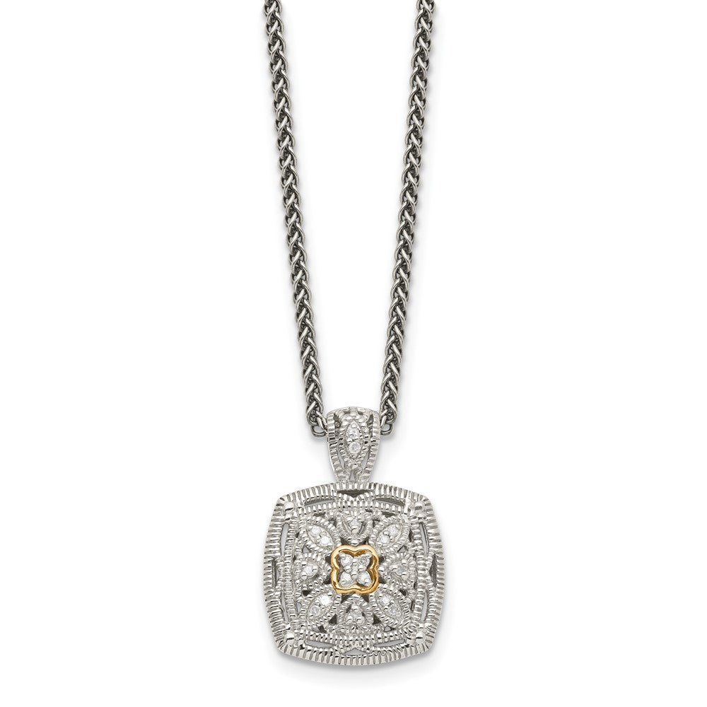 Sterling Silver Antiqued w/14k Diamond Necklace