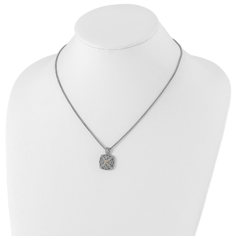 Sterling Silver Antiqued w/14k Diamond Necklace