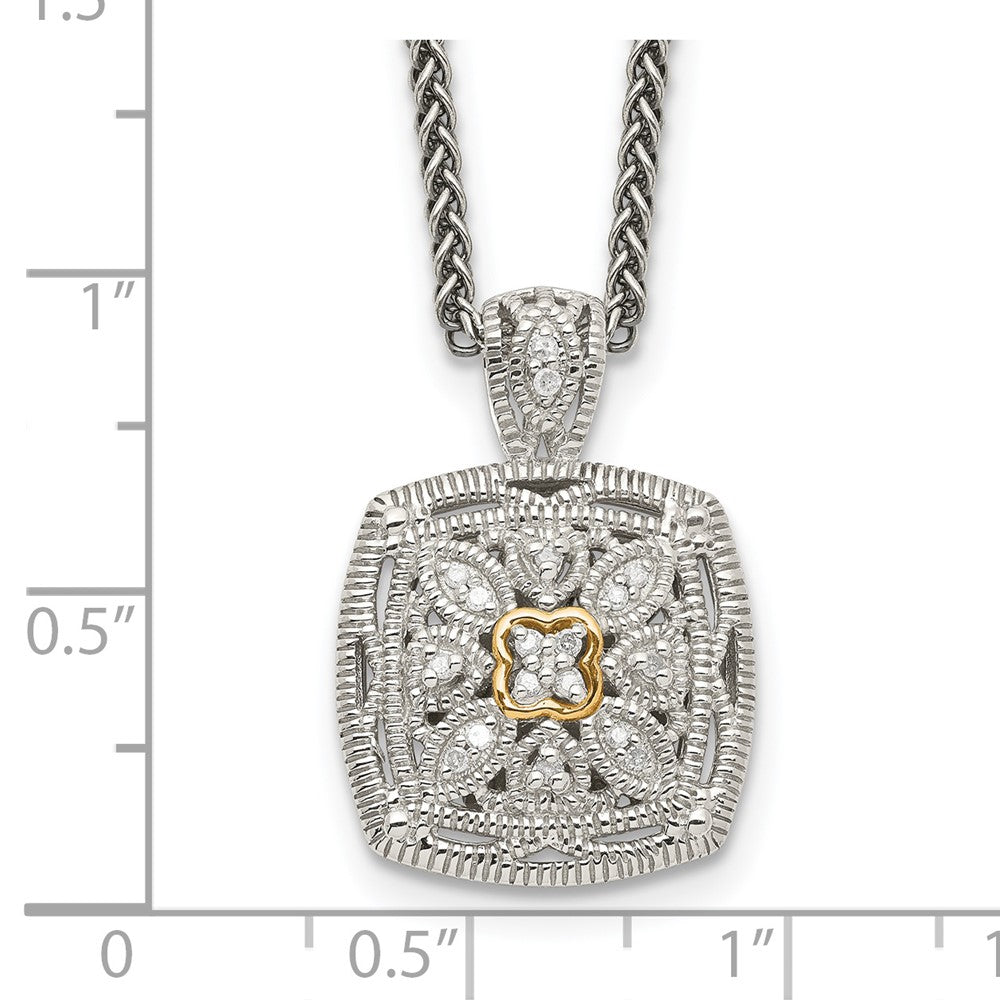 Sterling Silver Antiqued w/14k Diamond Necklace