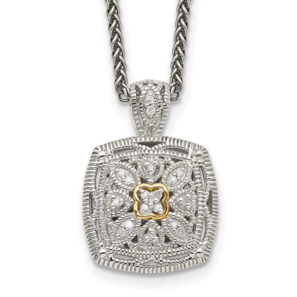 Sterling Silver Antiqued w/14k Diamond Necklace