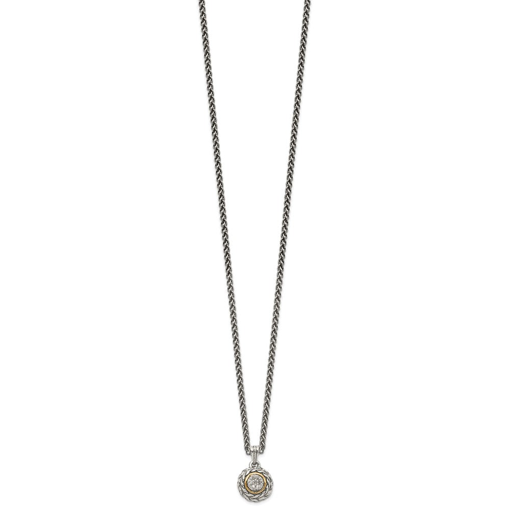 Sterling Silver Antiqued w/14k Diamond Round Pendant Necklace