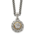 Sterling Silver Antiqued w/14k Diamond Round Pendant Necklace