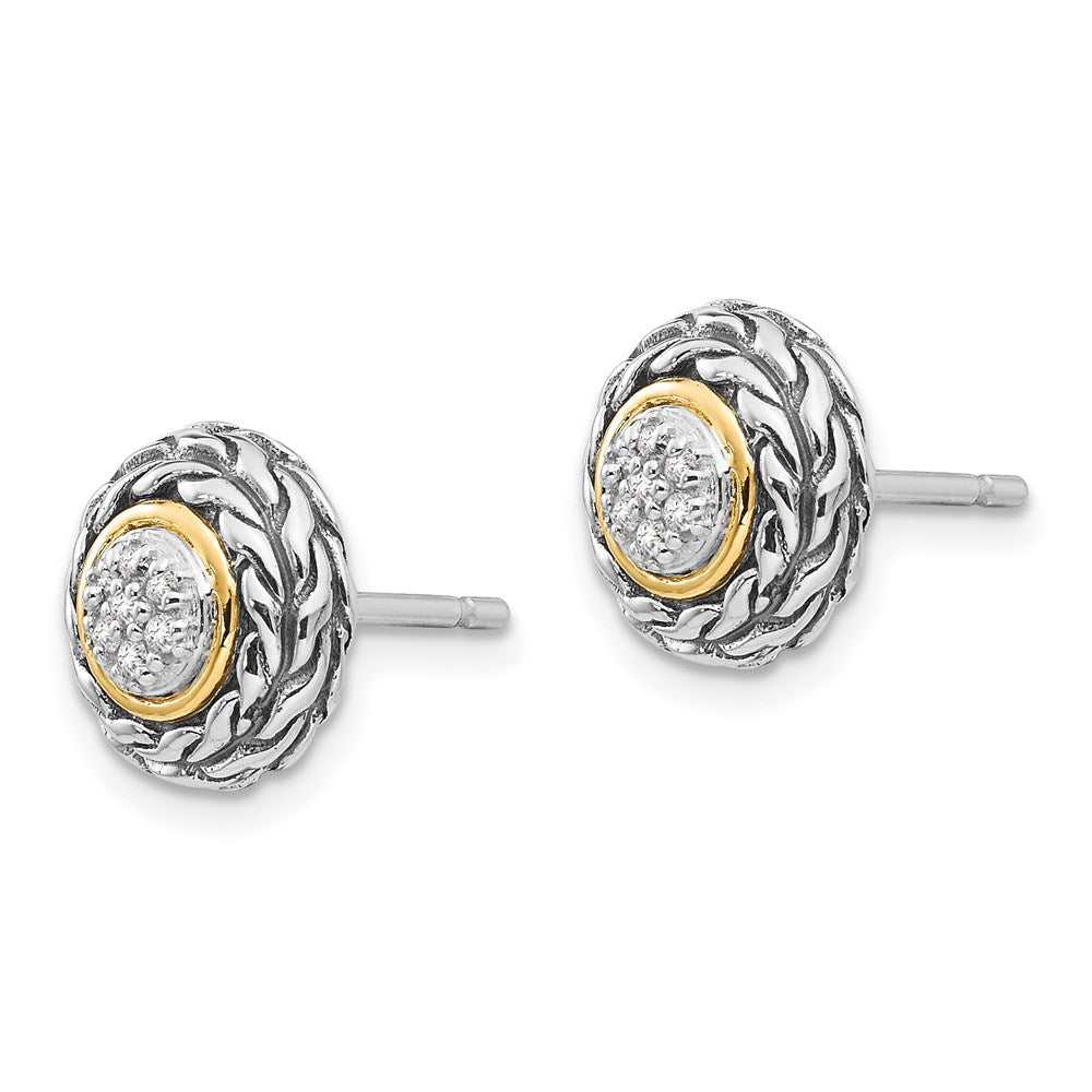 Sterling Silver Antiqued w/14k Diamond Earrings