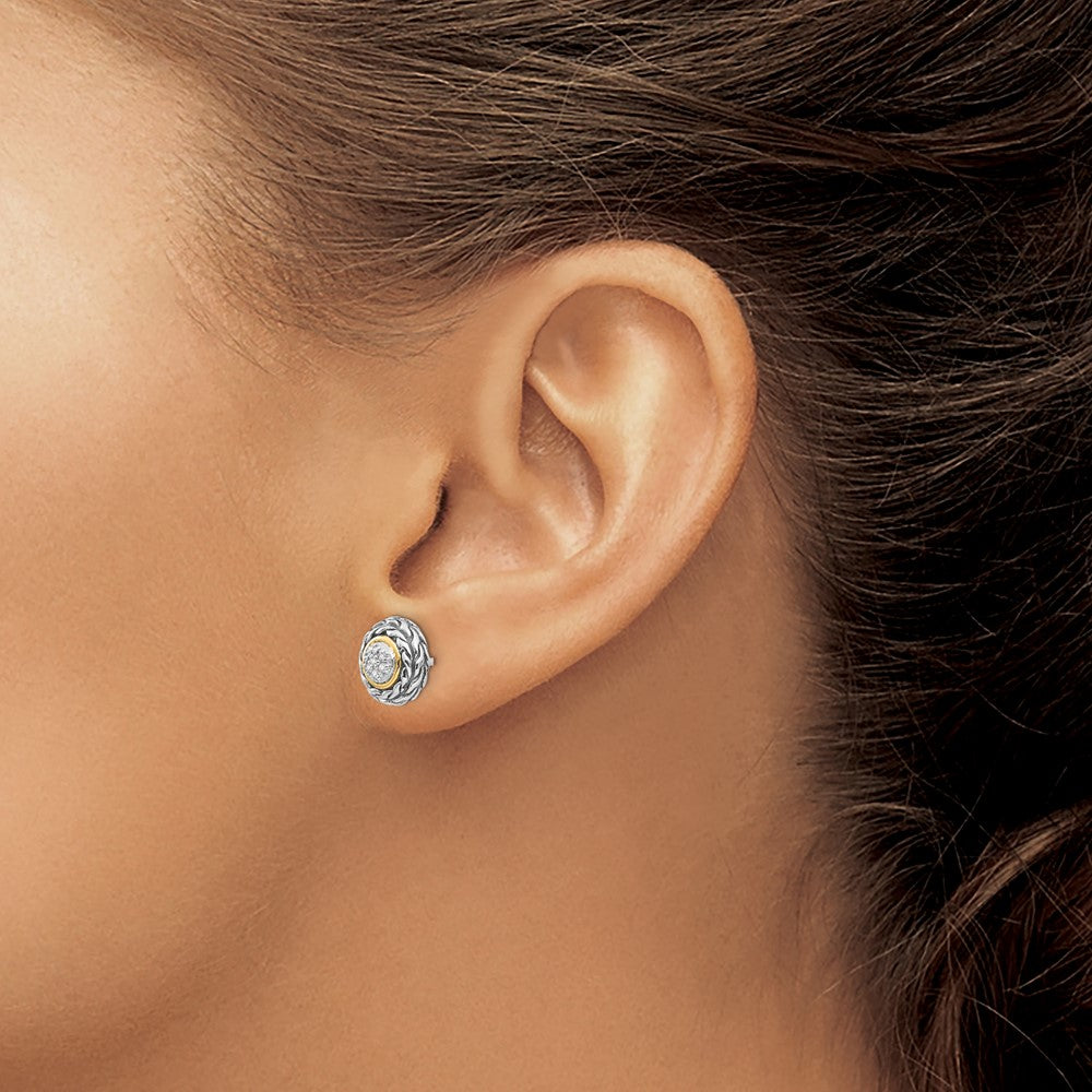 Sterling Silver Antiqued w/14k Diamond Earrings