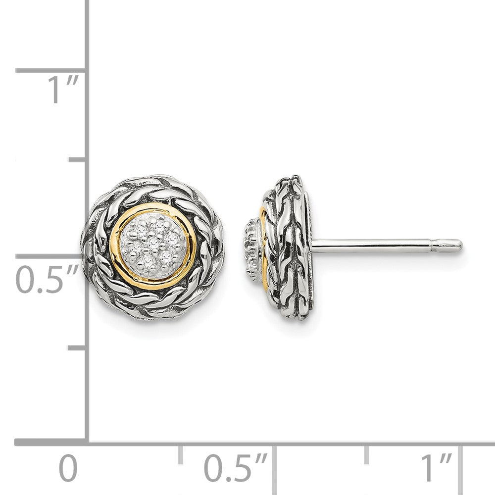 Sterling Silver Antiqued w/14k Diamond Earrings