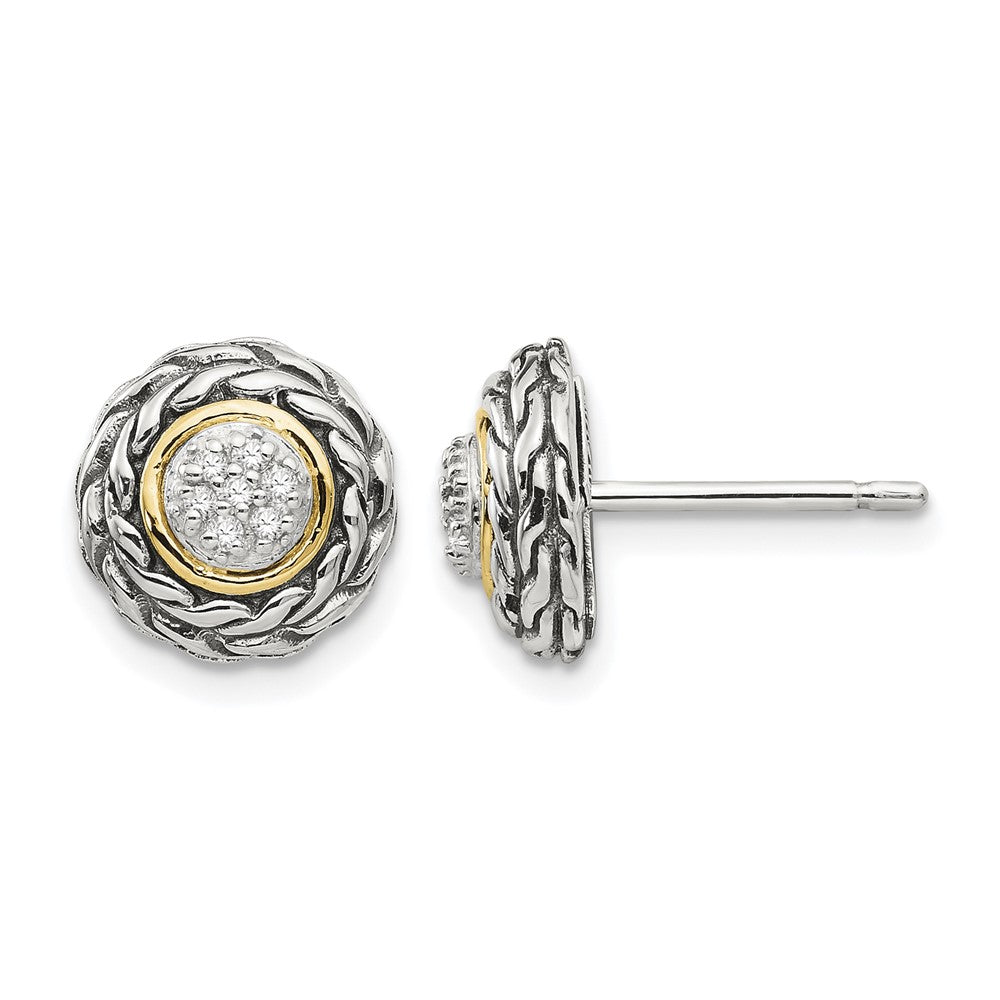 Sterling Silver Antiqued w/14k Diamond Earrings