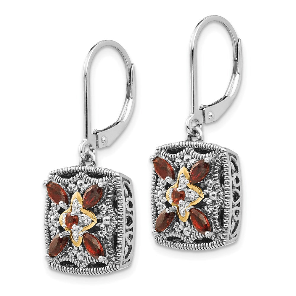 Sterling Silver Antiqued w/14k Diamond & Garnet Earrings