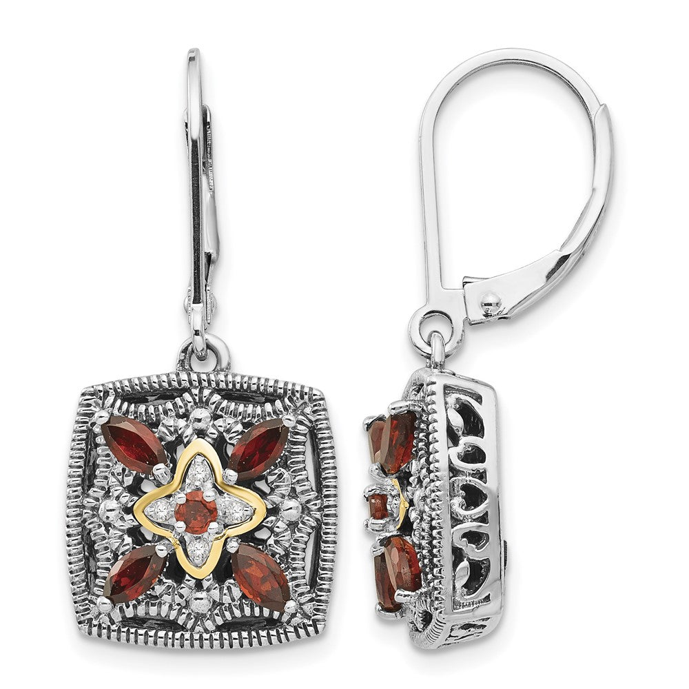 Sterling Silver Antiqued w/14k Diamond & Garnet Earrings