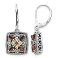 Sterling Silver Antiqued w/14k Diamond & Garnet Earrings
