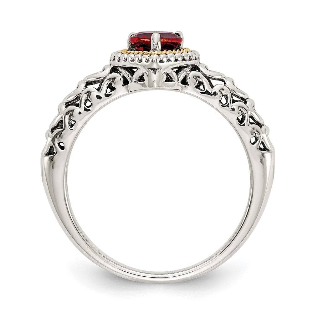 Sterling Silver Antiqued w/14k Garnet Ring