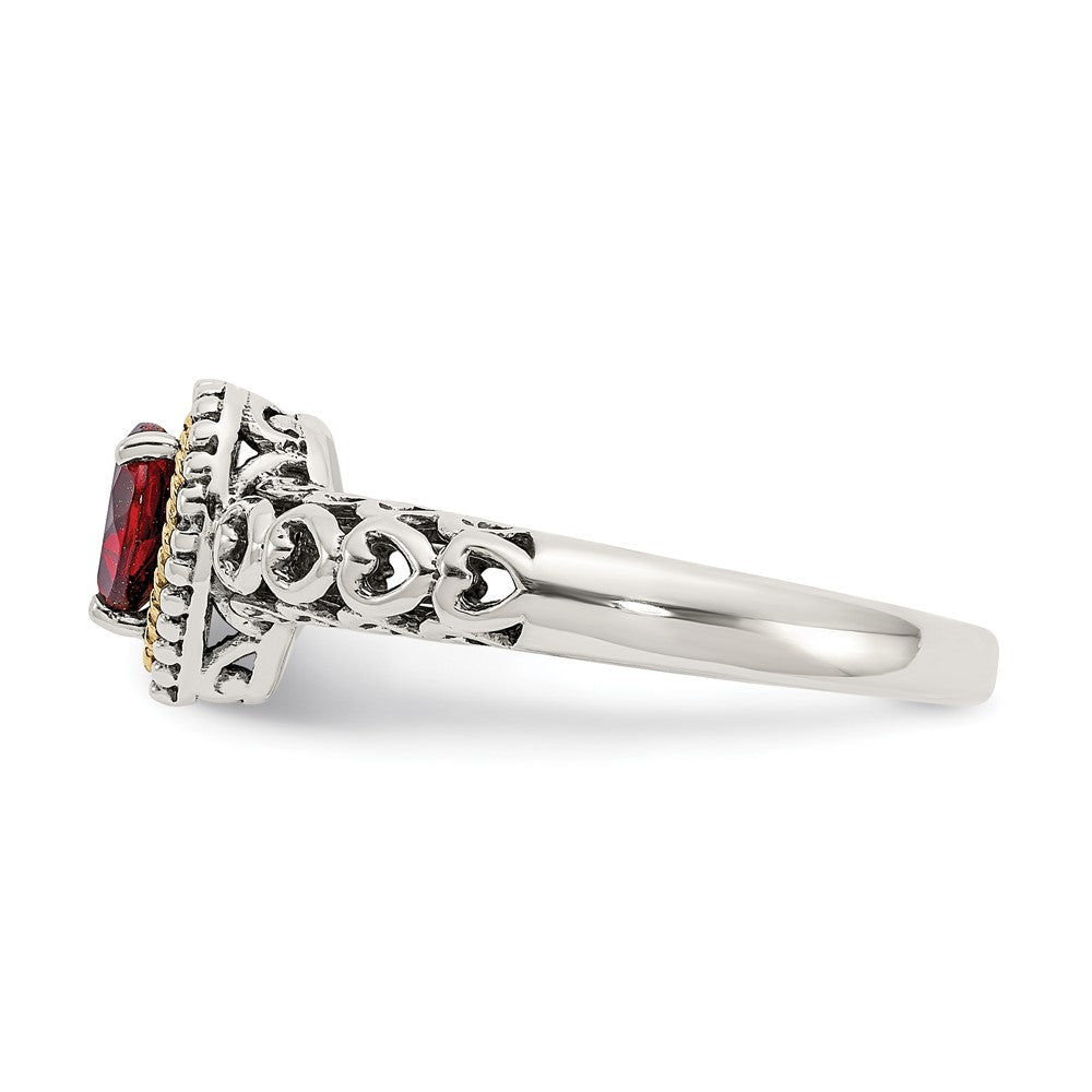 Sterling Silver Antiqued w/14k Garnet Ring