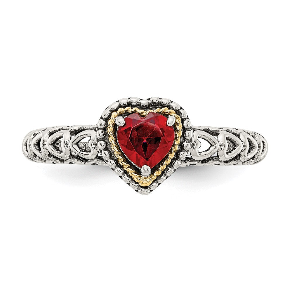 Sterling Silver Antiqued w/14k Garnet Ring