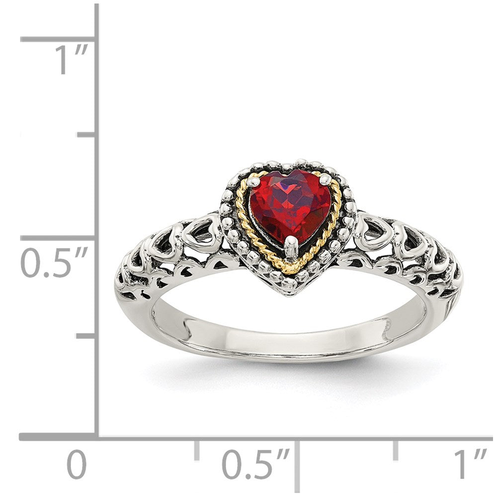 Sterling Silver Antiqued w/14k Garnet Ring