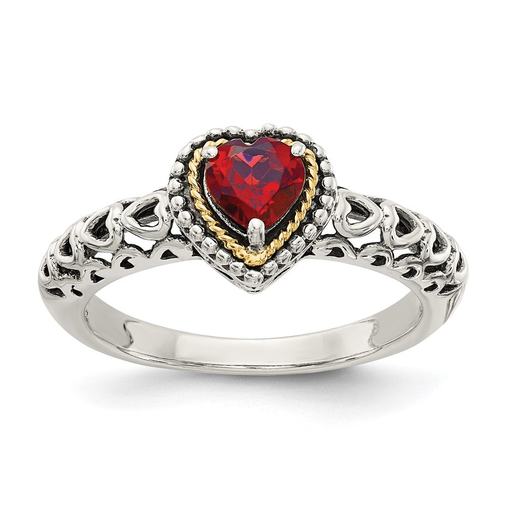 Sterling Silver Antiqued w/14k Garnet Ring