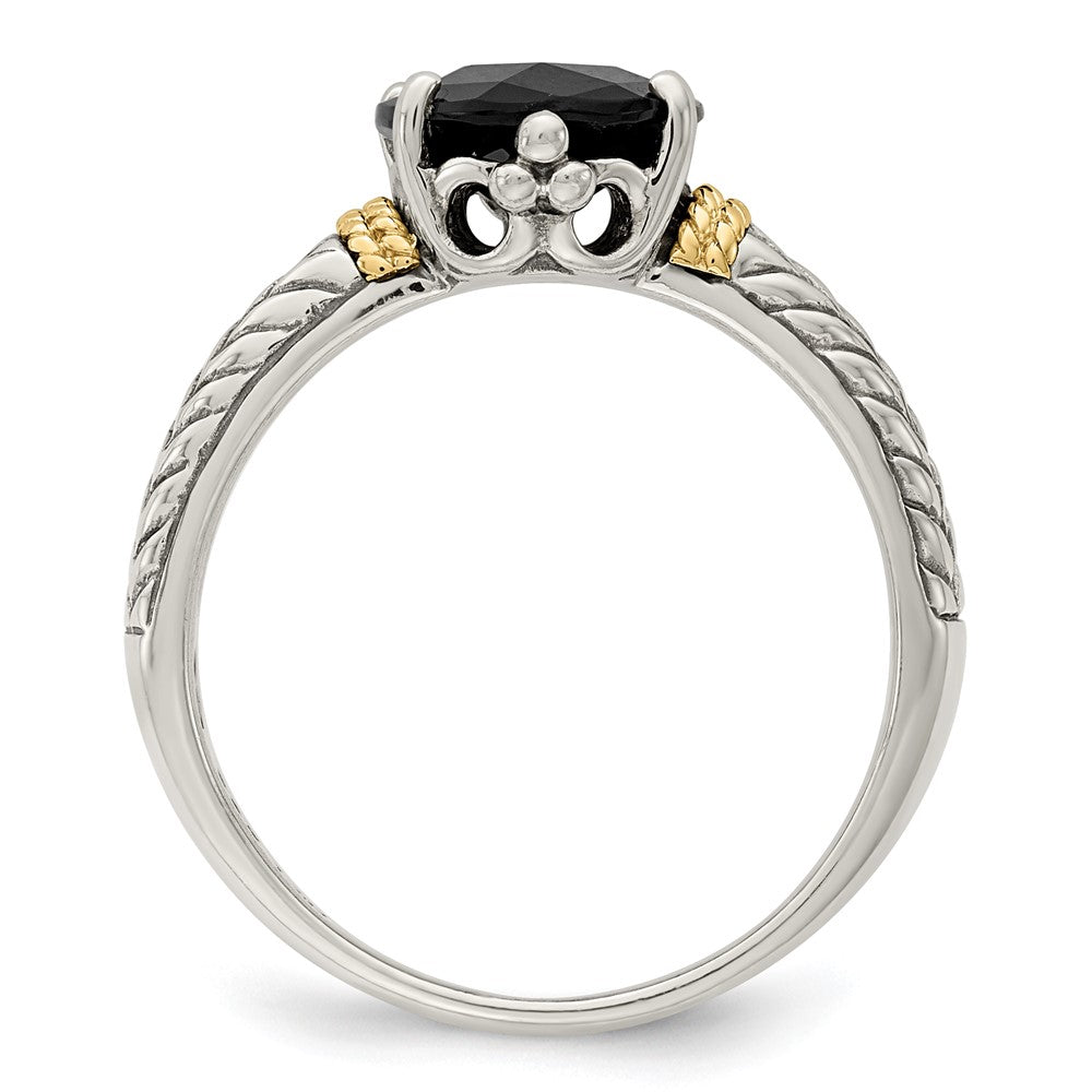 Sterling Silver Antiqued w/14k Garnet Ring