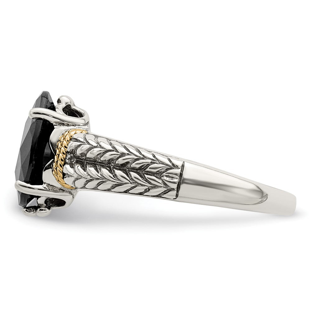 Sterling Silver Antiqued w/14k Garnet Ring