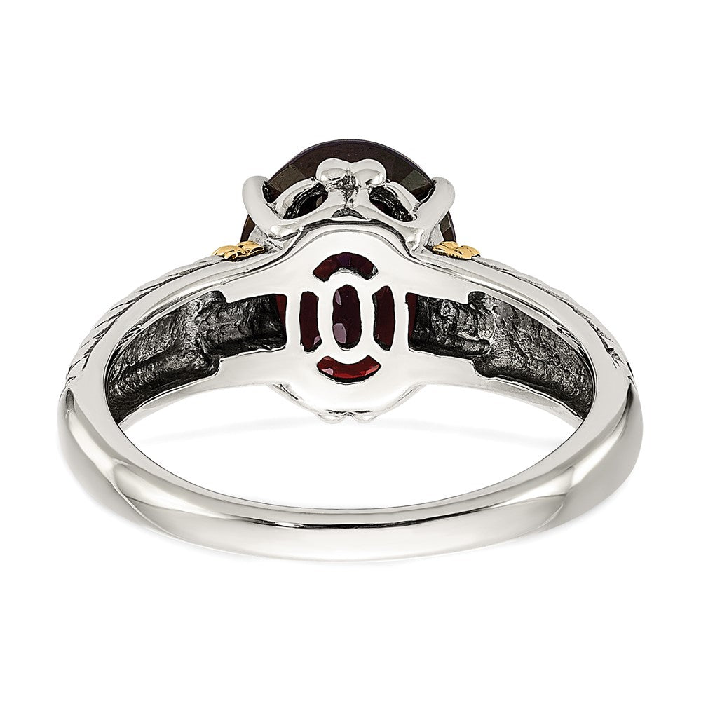 Sterling Silver Antiqued w/14k Garnet Ring