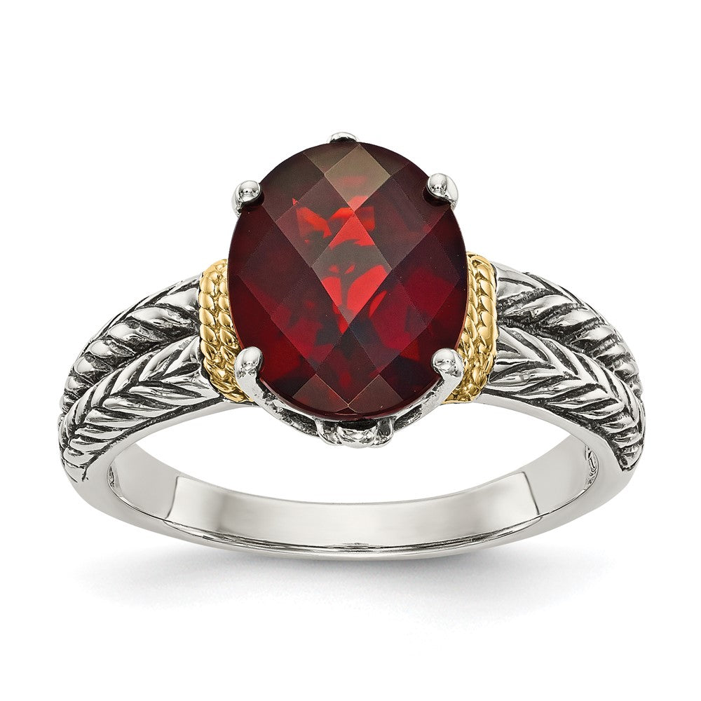 Sterling Silver Antiqued w/14k Garnet Ring