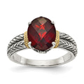 Sterling Silver Antiqued w/14k Garnet Ring