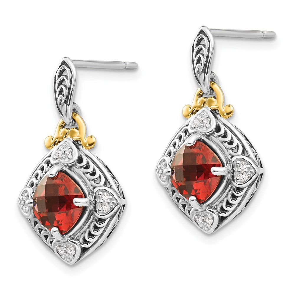 Sterling Silver Antiqued w/14k Diamond & Garnet Earrings
