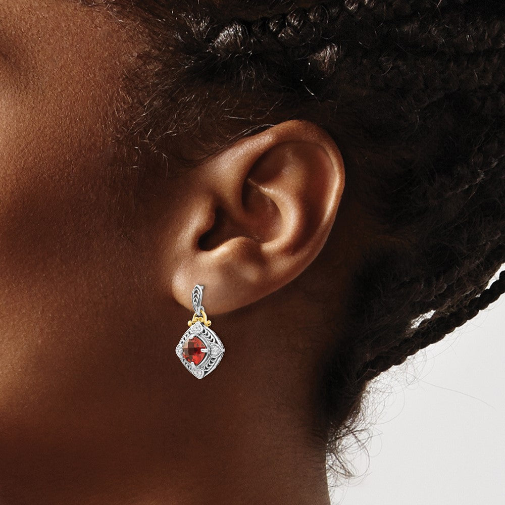 Sterling Silver Antiqued w/14k Diamond & Garnet Earrings
