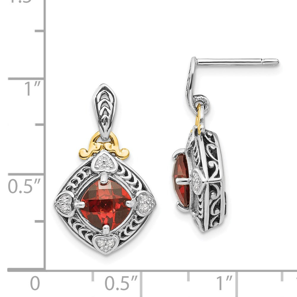 Sterling Silver Antiqued w/14k Diamond & Garnet Earrings