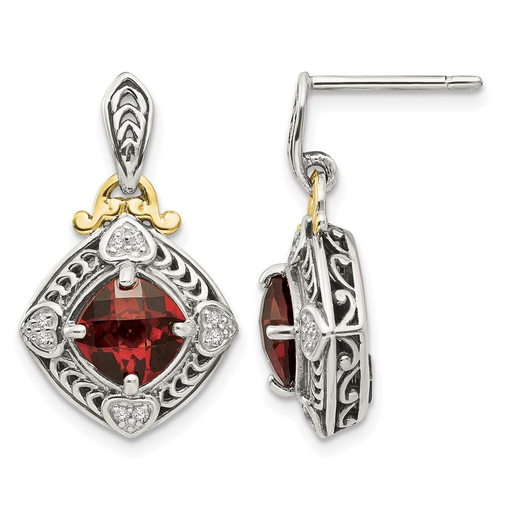 Sterling Silver Antiqued w/14k Diamond & Garnet Earrings
