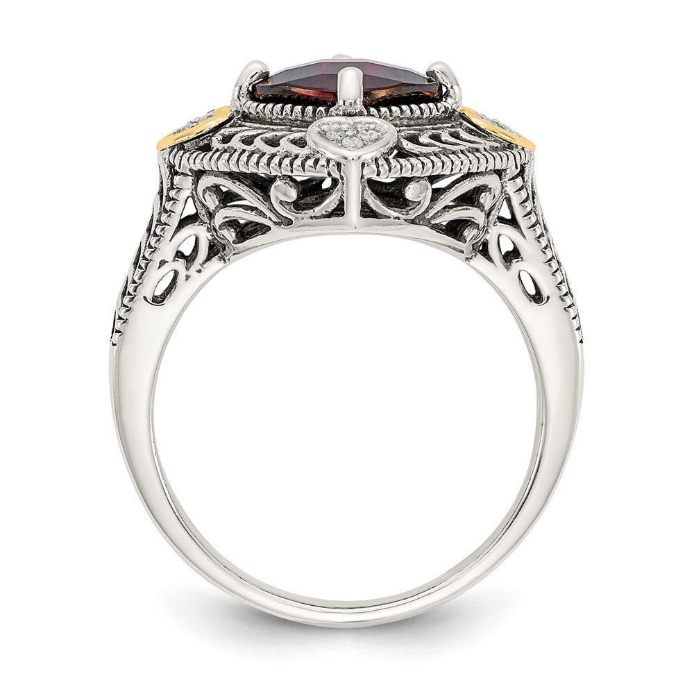Sterling Silver Antiqued w/14k Diamond & Garnet Ring