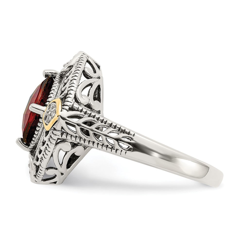 Sterling Silver Antiqued w/14k Diamond & Garnet Ring