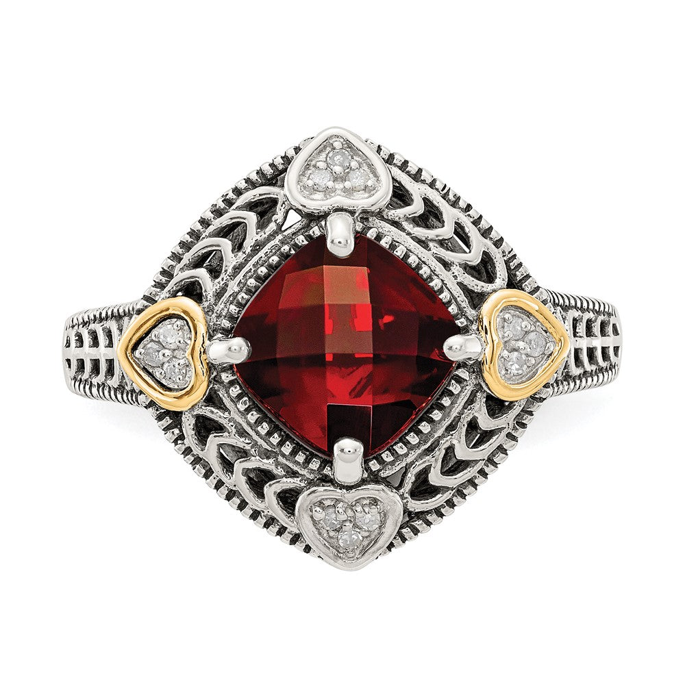 Sterling Silver Antiqued w/14k Diamond & Garnet Ring