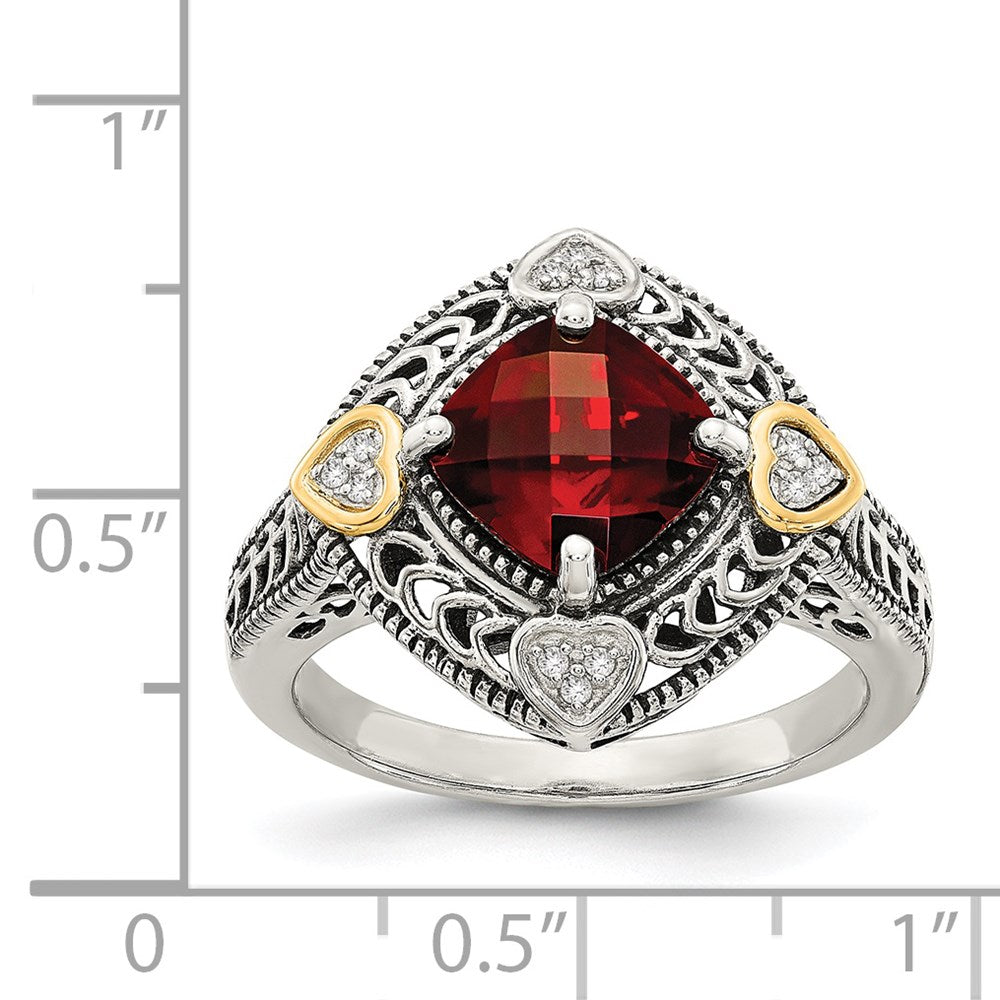 Sterling Silver Antiqued w/14k Diamond & Garnet Ring