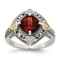 Sterling Silver Antiqued w/14k Diamond & Garnet Ring