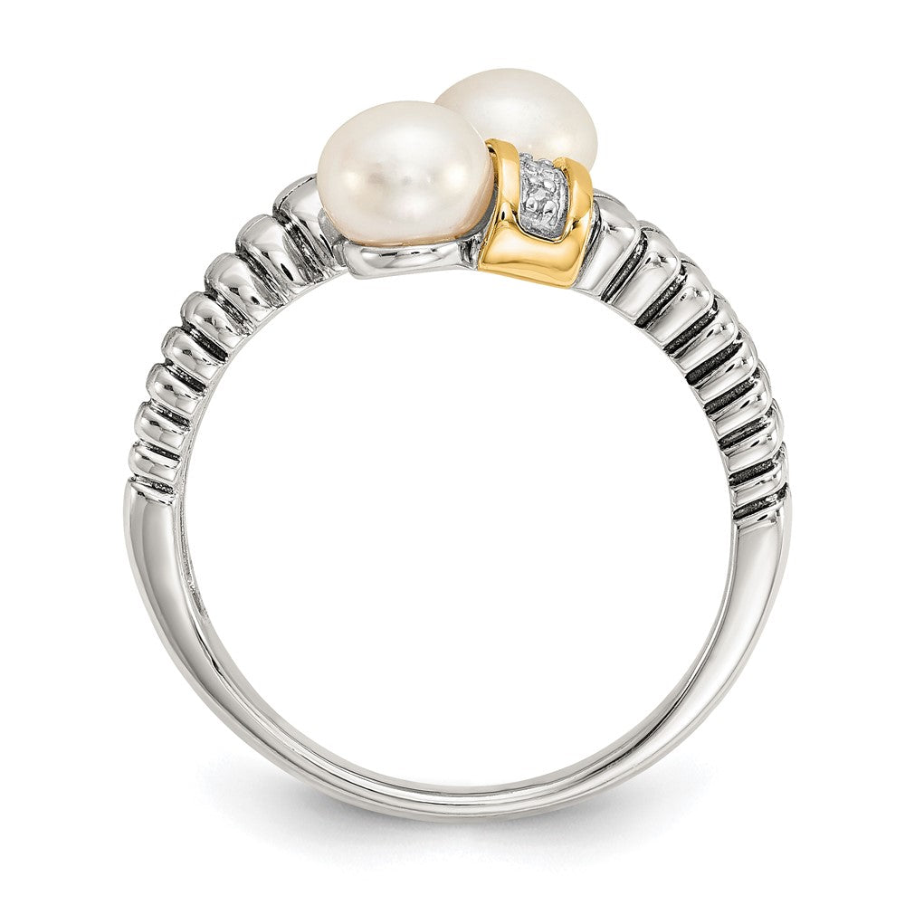 Sterling Silver Antiqued w/14k FWC Pearl & Diamond By-Pass Ring