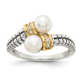 Sterling Silver Antiqued w/14k FWC Pearl & Diamond By-Pass Ring