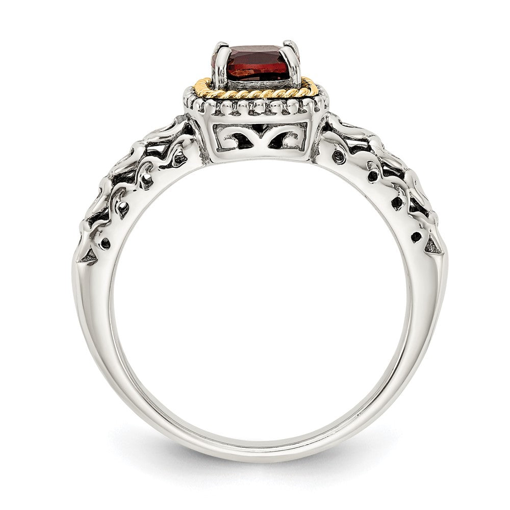 Sterling Silver Antiqued w/14k Garnet Ring