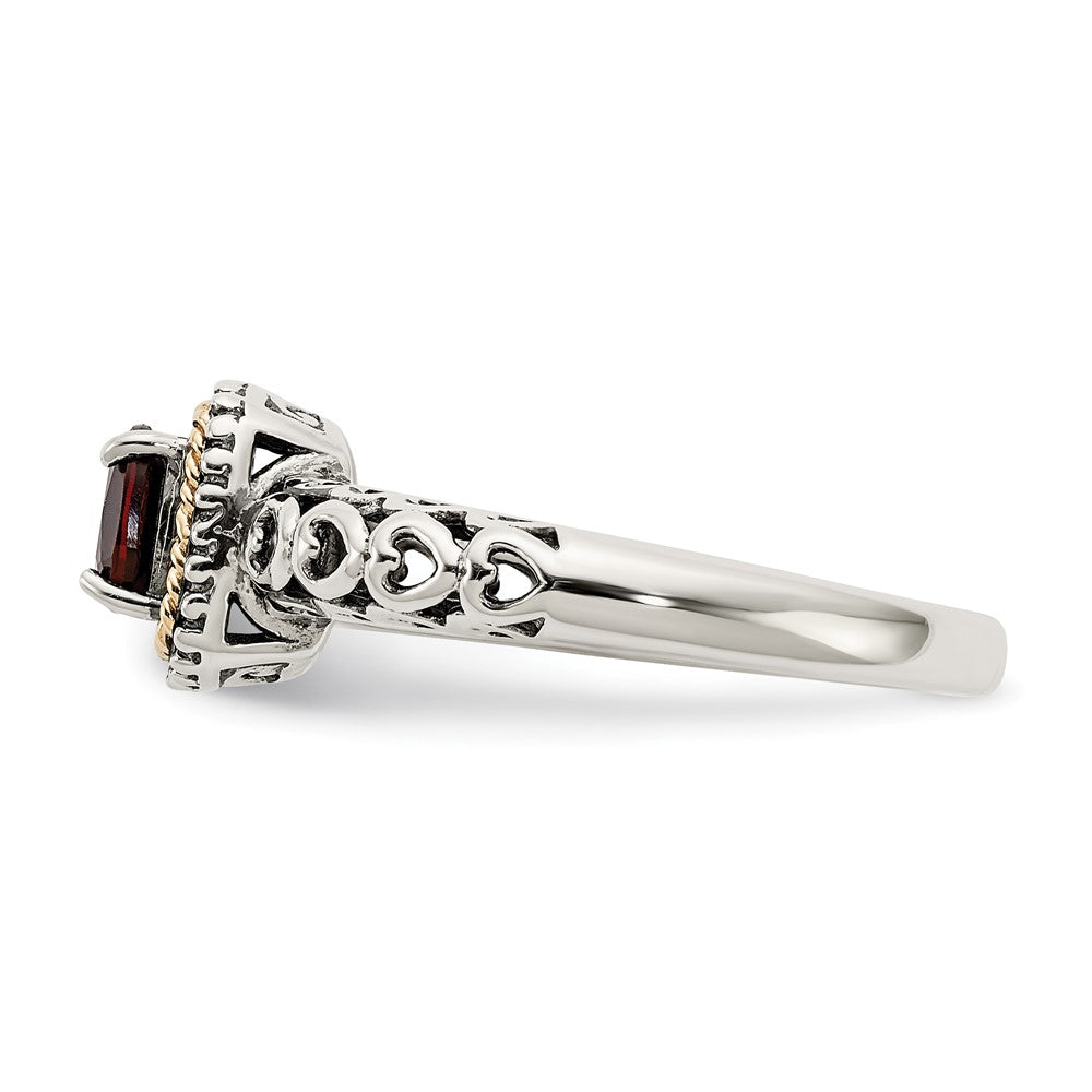 Sterling Silver Antiqued w/14k Garnet Ring