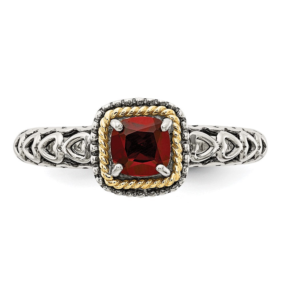 Sterling Silver Antiqued w/14k Garnet Ring