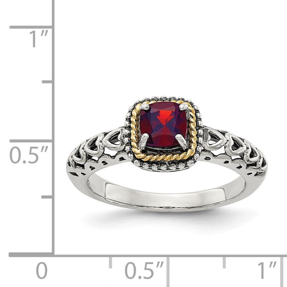 Sterling Silver Antiqued w/14k Garnet Ring