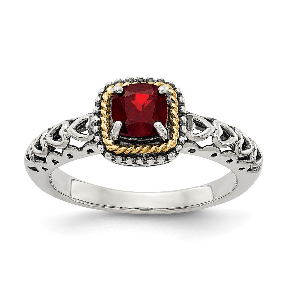 Sterling Silver Antiqued w/14k Garnet Ring